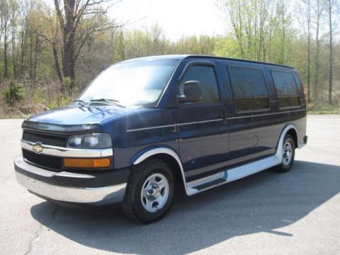 Indigo Blue Metallic Chevrolet Express 1500 Passenger Conversion Van.  Click to enlarge.