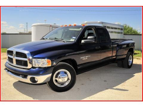 Patriot Blue Pearl Dodge Ram 3500 SLT Quad Cab Dually.  Click to enlarge.