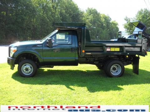 Forest Green Metallic Ford F350 Super Duty XL Regular Cab 4x4 Chassis Dump Truck.  Click to enlarge.