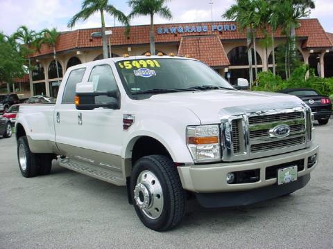 White Platinum Metallic Tri Coat Ford F450 Super Duty King Ranch Crew Cab 4x4 Dually.  Click to enlarge.