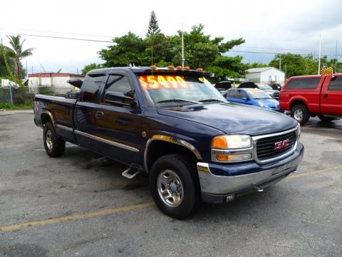 Indigo Blue Metallic GMC Sierra 2500 SLT Extended Cab 4x4.  Click to enlarge.