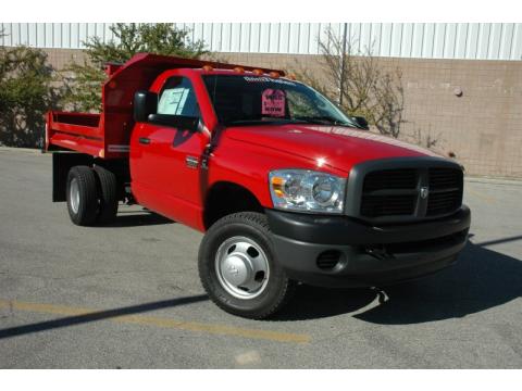 Flame Red Dodge Ram 3500 ST Regular Cab 4x4 Chassis Dump Truck.  Click to enlarge.