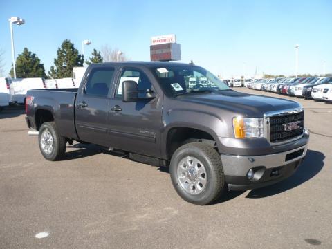 Storm Gray Metallic GMC Sierra 2500HD SLT Crew Cab 4x4.  Click to enlarge.