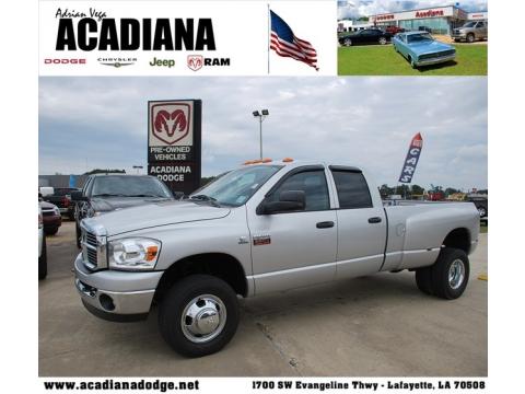 Bright Silver Metallic Dodge Ram 3500 Big Horn Edition Quad Cab 4x4 Dually.  Click to enlarge.