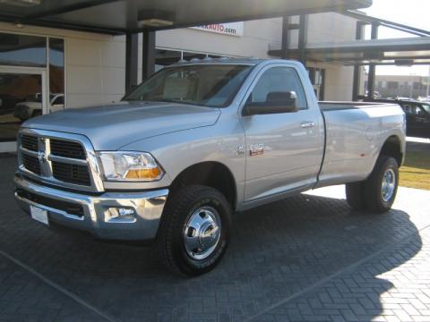 Bright Silver Metallic Dodge Ram 3500 HD SLT Regular Cab 4x4 Dually.  Click to enlarge.