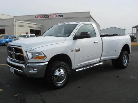 Bright White Dodge Ram 3500 HD SLT Regular Cab 4x4 Dually.  Click to enlarge.