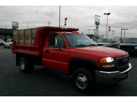 Victory Red GMC Sierra 3500 SLE Regular Cab 4x4 Dually Dump Truck.  Click to enlarge.
