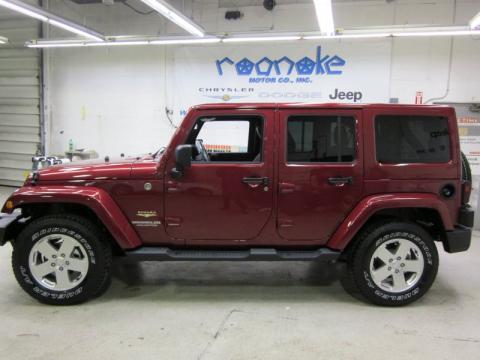 Deep Cherry Red Jeep Wrangler Unlimited Sahara 4x4.  Click to enlarge.