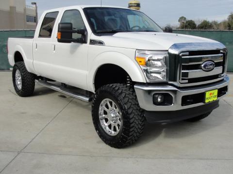 White Platinum Metallic Tri-Coat Ford F250 Super Duty Lariat Crew Cab 4x4.  Click to enlarge.