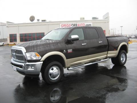 Rugged Brown Pearl Dodge Ram 3500 HD Laramie Mega Cab 4x4 Dually.  Click to enlarge.