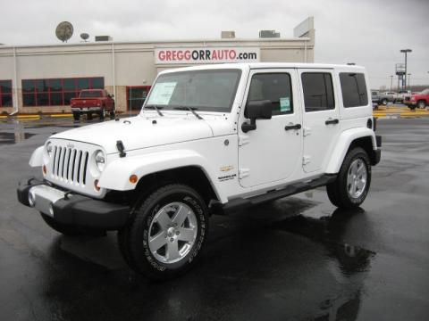 Bright White Jeep Wrangler Unlimited Sahara 4x4.  Click to enlarge.