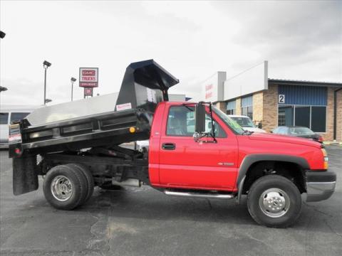 Victory Red Chevrolet Silverado 3500 Regular Cab 4x4 Chassis Dump Truck.  Click to enlarge.