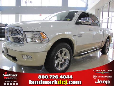 Bright White Dodge Ram 1500 Laramie Longhorn Crew Cab.  Click to enlarge.