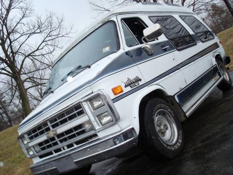 White Chevrolet Chevy Van G20 Passenger Conversion.  Click to enlarge.