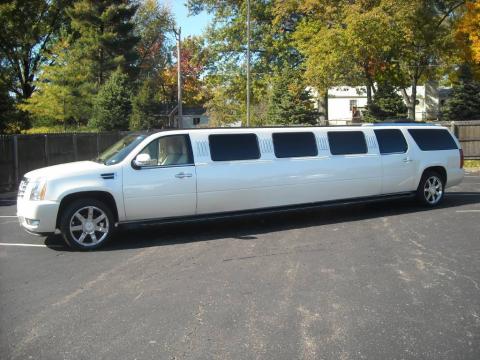 White Diamond Cadillac Escalade ESV AWD Limousine.  Click to enlarge.