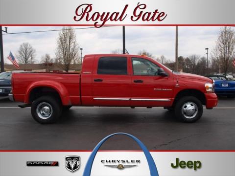 Flame Red Dodge Ram 3500 Laramie Mega Cab 4x4 Dually.  Click to enlarge.