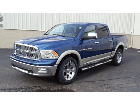 Deep Water Blue Pearl Dodge Ram 1500 Laramie Crew Cab 4x4.  Click to enlarge.