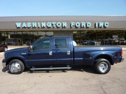 True Blue Metallic Ford F350 Super Duty Lariat Crew Cab Dually.  Click to enlarge.