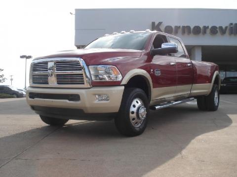 Deep Cherry Red Crystal Pearl Dodge Ram 3500 HD Laramie Longhorn Crew Cab 4x4 Dually.  Click to enlarge.