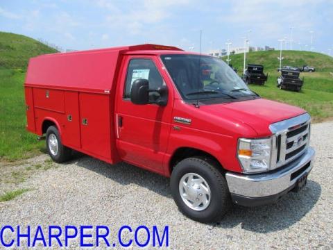 Vermillion Red Ford E Series Cutaway E350 Commercial Utility Truck.  Click to enlarge.