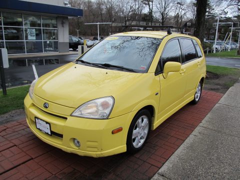 Electric Yellow Suzuki Aerio SX AWD Sport Wagon.  Click to enlarge.