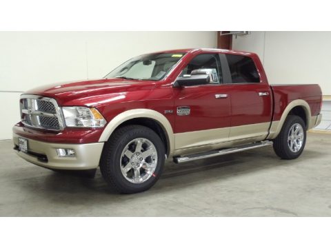 Deep Cherry Red Crystal Pearl Dodge Ram 1500 Laramie Longhorn Crew Cab 4x4.  Click to enlarge.