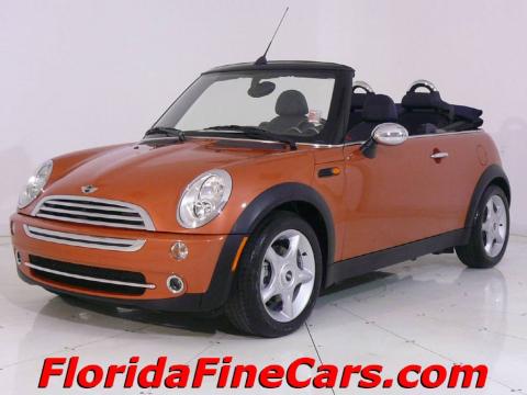 Hot Orange Metallic 2005 Mini Cooper Convertible with Sunrise/Dark Blue 
