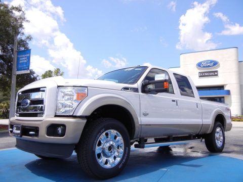 White Platinum Metallic Tri-Coat Ford F250 Super Duty King Ranch Crew Cab 4x4.  Click to enlarge.