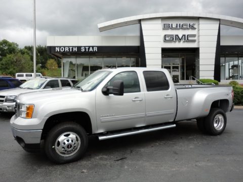 Quicksilver Metallic GMC Sierra 3500HD SLT Crew Cab 4x4 Dually.  Click to enlarge.