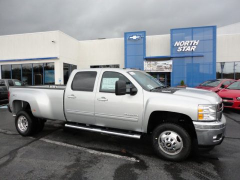 Silver Ice Metallic Chevrolet Silverado 3500HD LTZ Crew Cab 4x4 Dually.  Click to enlarge.