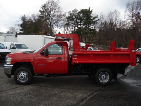 Victory Red Chevrolet Silverado 3500HD WT Regular Cab 4x4 Dump Truck.  Click to enlarge.