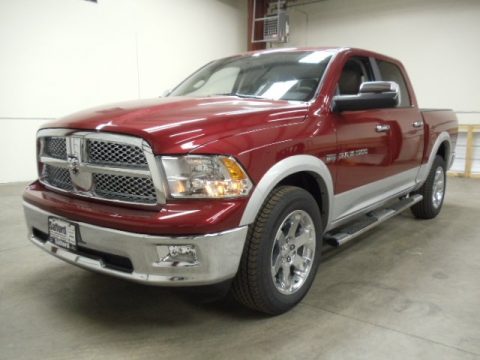 Deep Cherry Red Crystal Pearl Dodge Ram 1500 Laramie Longhorn Crew Cab 4x4.  Click to enlarge.