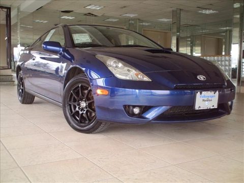 Spectra Blue Mica 2003 Toyota Celica GT with Black Silver interior