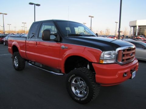 Black/Competition Orange Ford F250 Super Duty Harley Davidson SuperCab 4x4.  Click to enlarge.