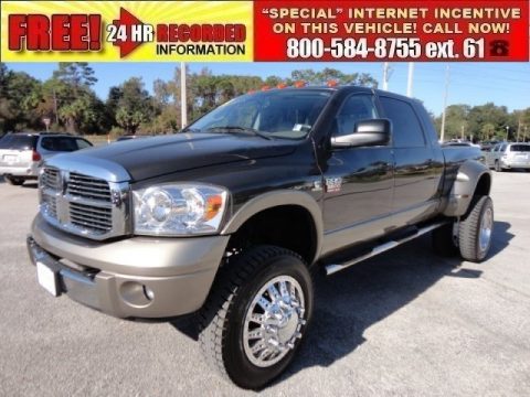 Dark Khaki Pearl Dodge Ram 3500 Laramie Mega Cab 4x4 Dually.  Click to enlarge.