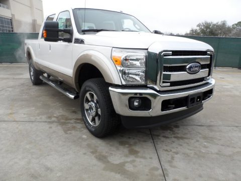 White Platinum Metallic Tri-Coat Ford F250 Super Duty Lariat Crew Cab 4x4.  Click to enlarge.
