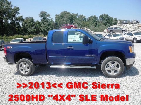 Heritage Blue Metallic GMC Sierra 2500HD SLE Extended Cab 4x4.  Click to enlarge.