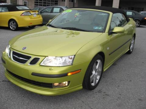 Lime Yellow Saab 9-3 Aero Convertible.  Click to enlarge.