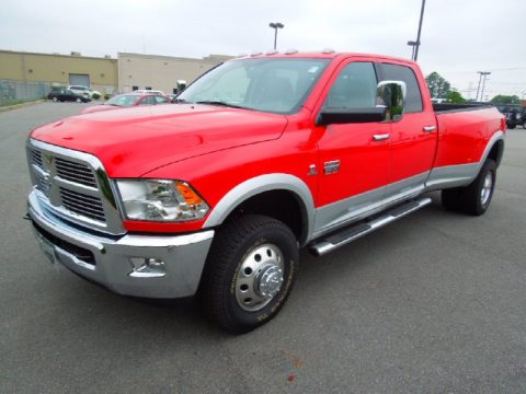 Flame Red Dodge Ram 3500 HD Laramie Crew Cab 4x4 Dually.  Click to enlarge.