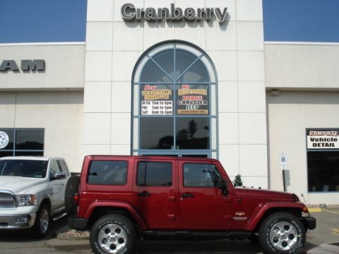 Deep Cherry Red Crystal Pearl Jeep Wrangler Unlimited Sahara 4x4.  Click to enlarge.