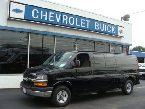 Black Chevrolet Express 3500 Extended Passenger Van.  Click to enlarge.