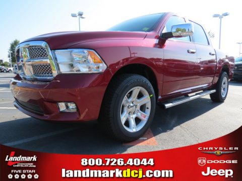 Deep Cherry Red Crystal Pearl Dodge Ram 1500 Laramie Longhorn Crew Cab 4x4.  Click to enlarge.