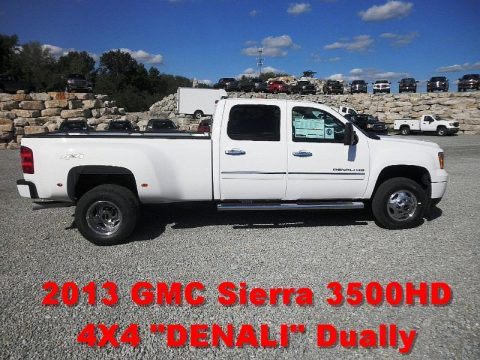 Summit White GMC Sierra 3500HD Denali Crew Cab 4x4 Dually.  Click to enlarge.