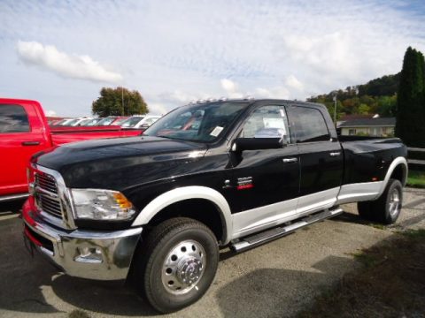 Black Dodge Ram 3500 HD Laramie Crew Cab 4x4 Dually.  Click to enlarge.