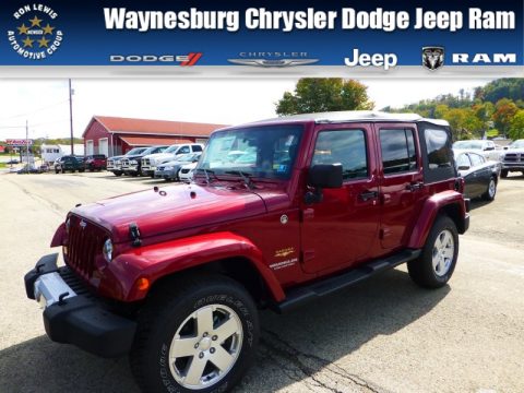 Deep Cherry Red Crystal Pearl Jeep Wrangler Unlimited Sahara 4x4.  Click to enlarge.