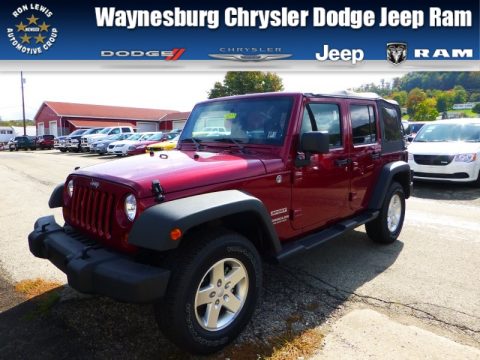 Deep Cherry Red Crystal Pearl Jeep Wrangler Unlimited Sport S 4x4.  Click to enlarge.