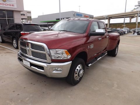 Deep Cherry Red Crystal Pearl Dodge Ram 3500 HD Laramie Longhorn Crew Cab 4x4 Dually.  Click to enlarge.