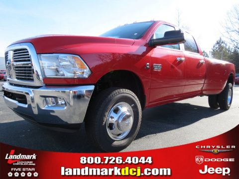 Flame Red Dodge Ram 3500 HD Big Horn Crew Cab 4x4 Dually.  Click to enlarge.