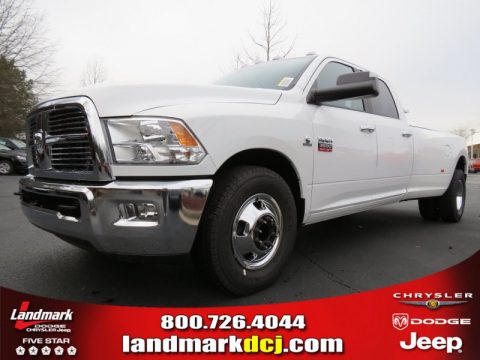 Bright White Dodge Ram 3500 HD Big Horn Crew Cab Dually.  Click to enlarge.