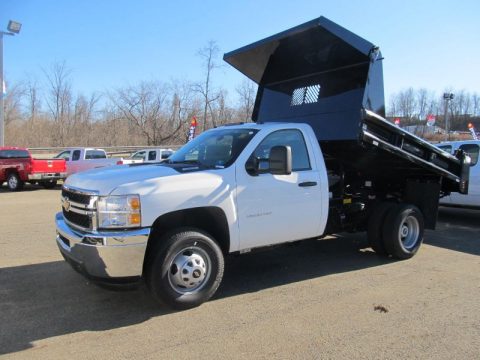 Summit White Chevrolet Silverado 3500HD WT Regular Cab 4x4 Dump Truck.  Click to enlarge.